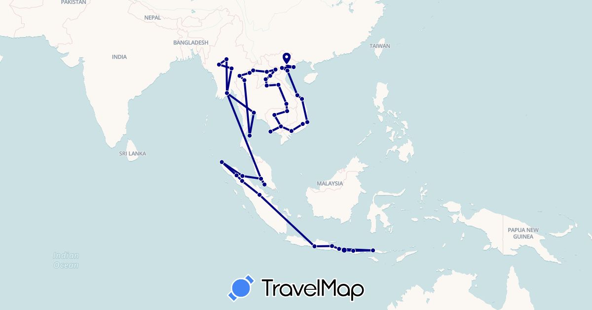 TravelMap itinerary: driving in Indonesia, Cambodia, Laos, Myanmar (Burma), Malaysia, Thailand, Vietnam (Asia)